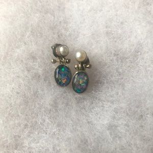 Pearl and opal stud earrings